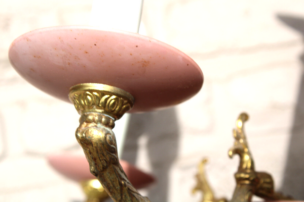 Vintage 1970 Metal pink 5 arm chandelier lamp