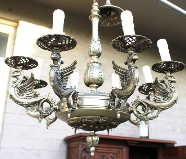 Vintage Brass silver grey Dragon 8 arms chandelier lamp
