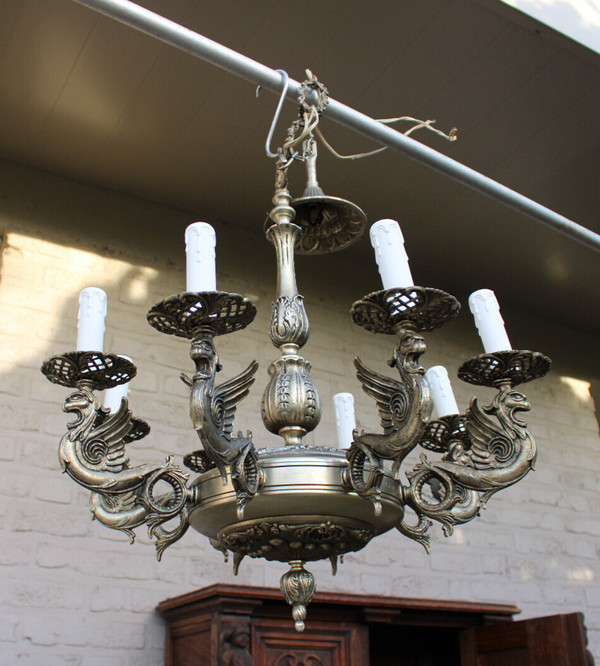 Vintage Brass silver grey Dragon 8 arms chandelier lamp