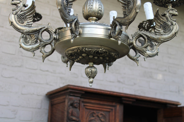 Vintage Brass silver grey Dragon 8 arms chandelier lamp