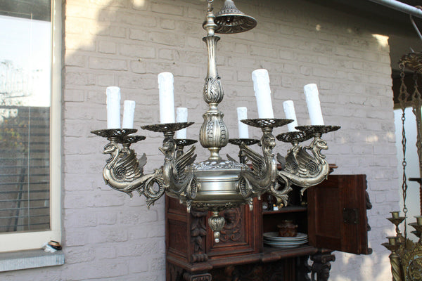 Vintage Brass silver grey Dragon 8 arms chandelier lamp