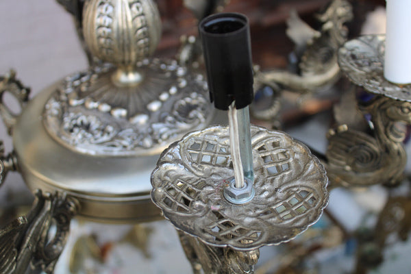 Vintage Brass silver grey Dragon 8 arms chandelier lamp