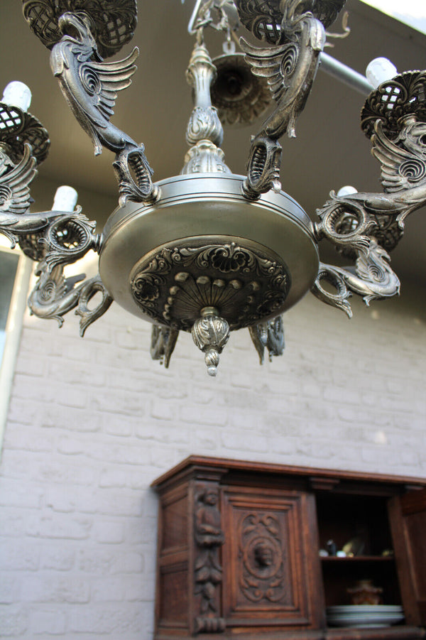 Vintage Brass silver grey Dragon 8 arms chandelier lamp