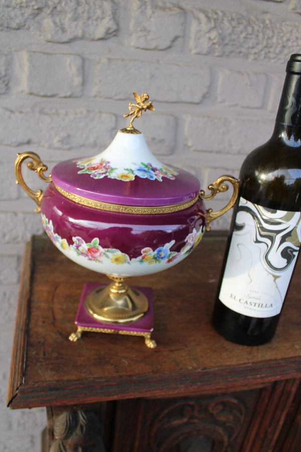 Vintage italian alfa porcelain centerpiece lidded bowl putti lion paws