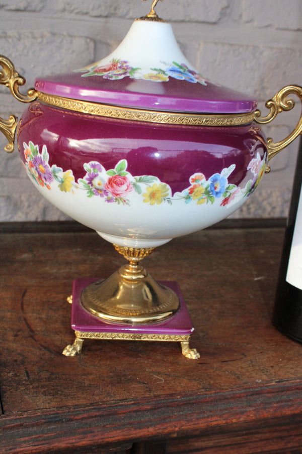 Vintage italian alfa porcelain centerpiece lidded bowl putti lion paws