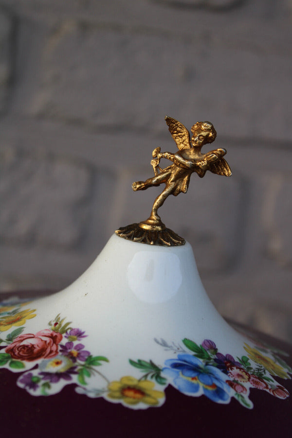 Vintage italian alfa porcelain centerpiece lidded bowl putti lion paws