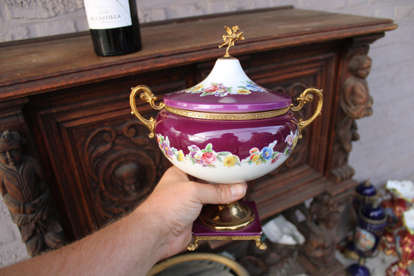 Vintage italian alfa porcelain centerpiece lidded bowl putti lion paws