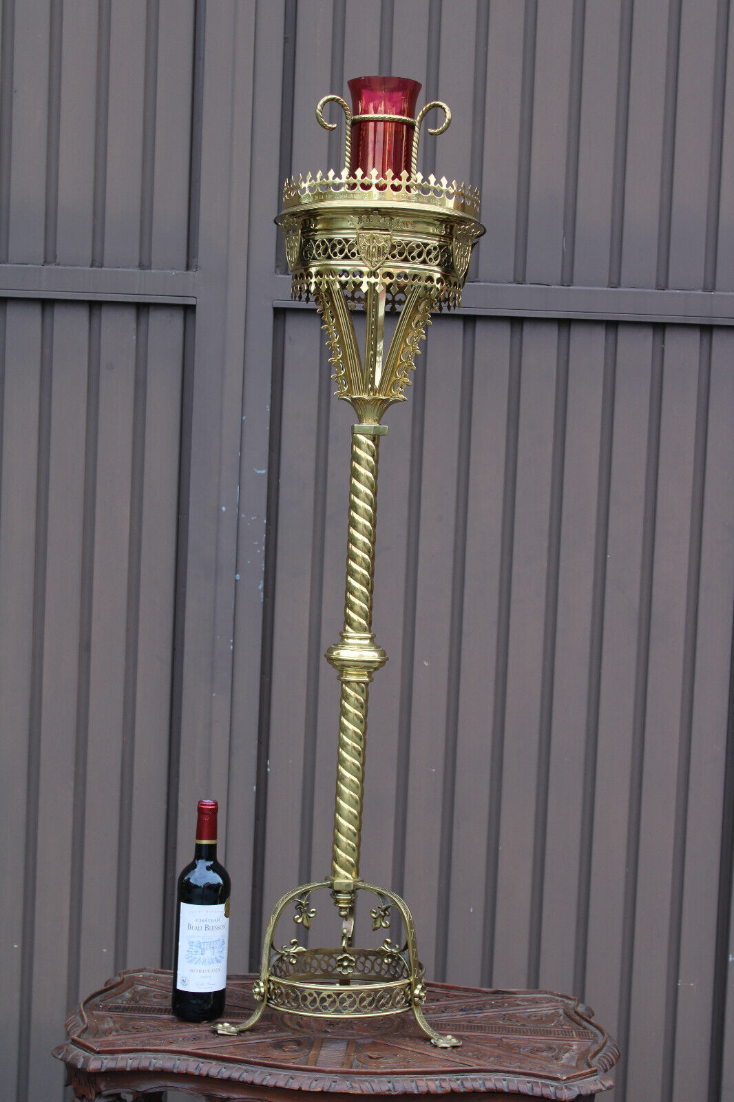 XL 52"  1898 signed church brass Communion stand statue neo gothic rare