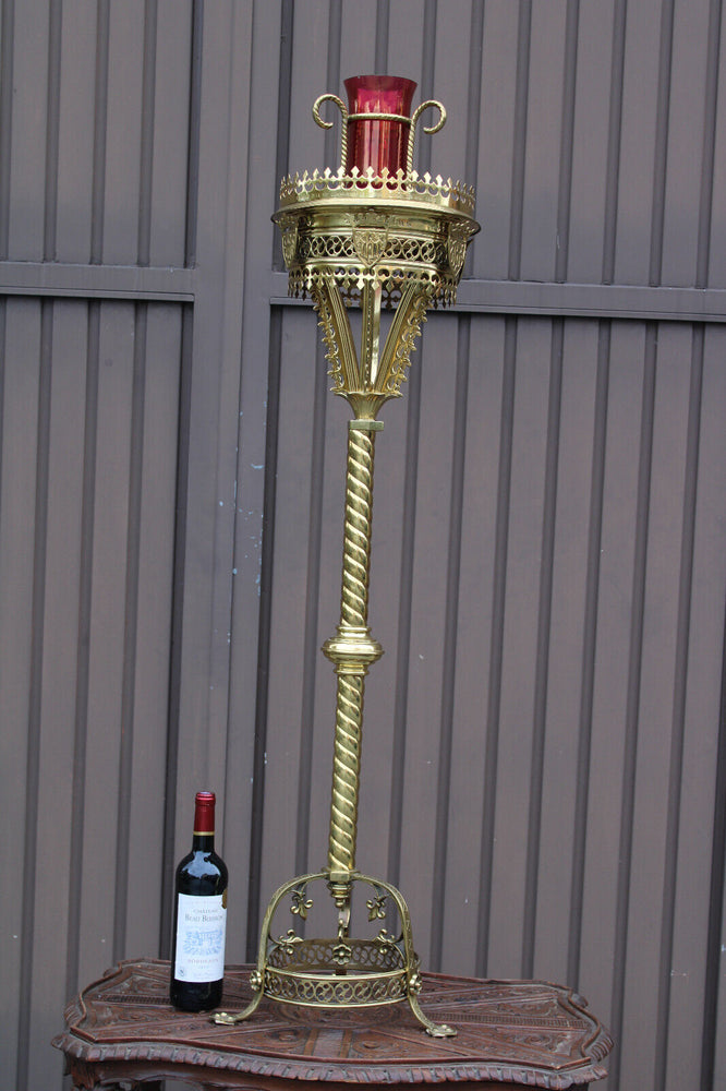 XL 52"  1898 signed church brass Communion stand statue neo gothic rare