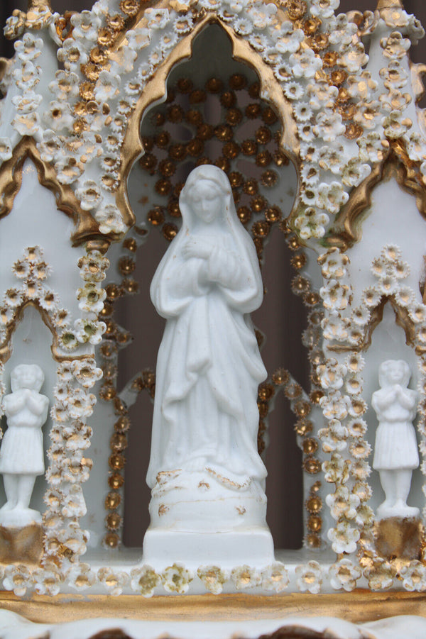 Antique 19thc vieux paris porcelain large holy water font neo gothic chapel mary