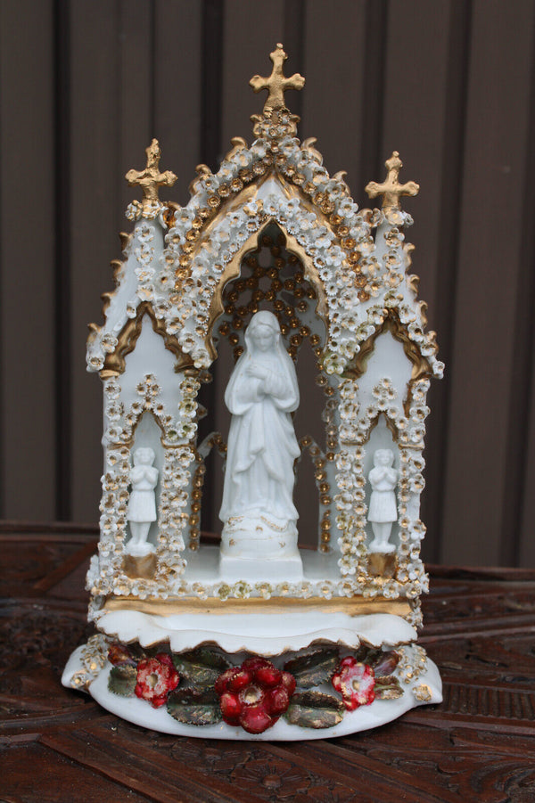 Antique 19thc vieux paris porcelain large holy water font neo gothic chapel mary