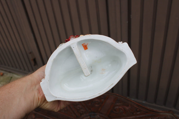 Antique 19thc vieux paris porcelain large holy water font neo gothic chapel mary