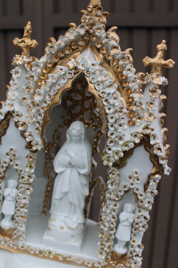 Antique 19thc vieux paris porcelain large holy water font neo gothic chapel mary