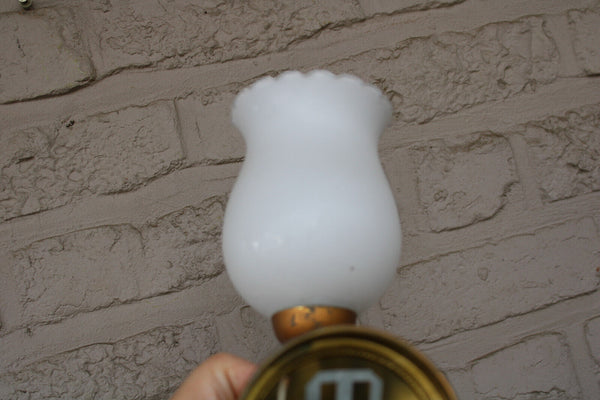 PAIR mid century bronze hand form sconces opaline shades attr maison jansen