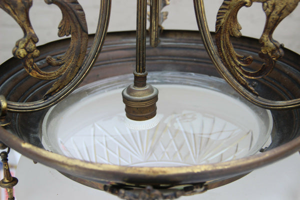 Antique French Gothic 3 Arm dragon Castle chandelier crystal glass coupe lamp