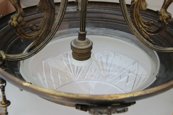 Antique French Gothic 3 Arm dragon Castle chandelier crystal glass coupe lamp