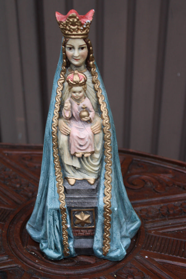 Antique ceramic madonna child figurine statue signed rare
