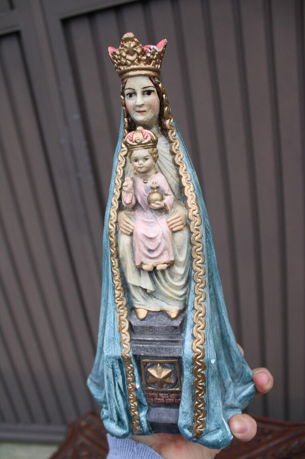 Antique ceramic madonna child figurine statue signed rare