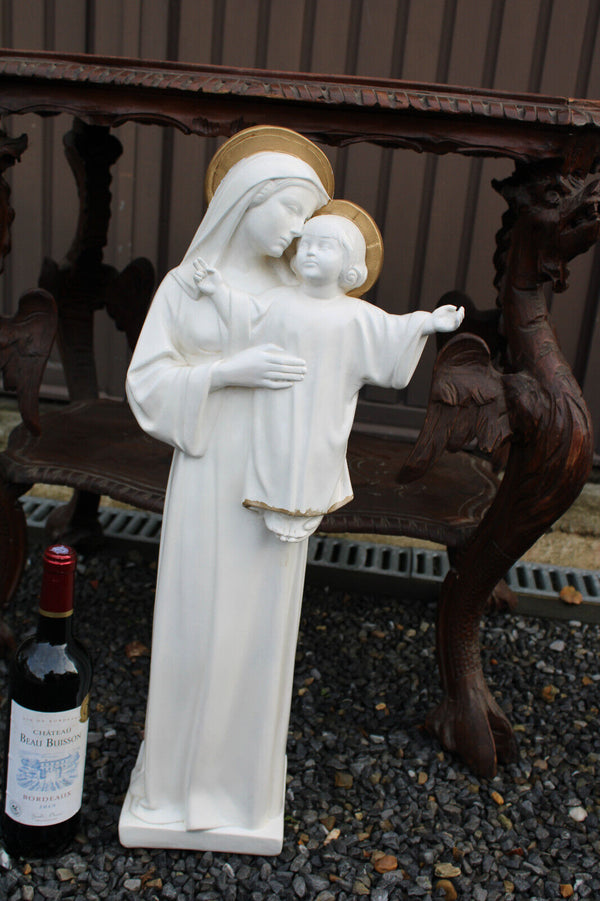 Antique ceramic chalk XL art deco madonna statue sculpture rare