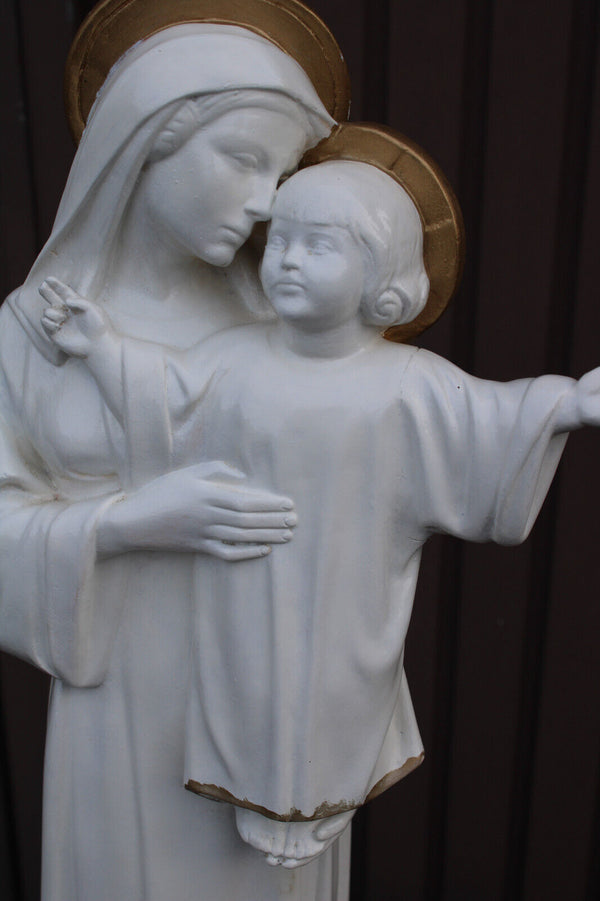 Antique ceramic chalk XL art deco madonna statue sculpture rare
