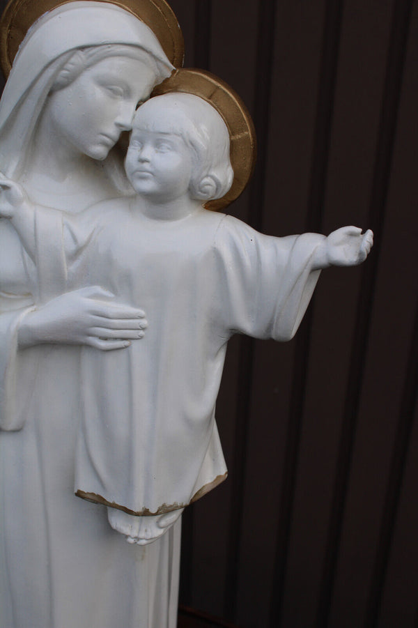 Antique ceramic chalk XL art deco madonna statue sculpture rare