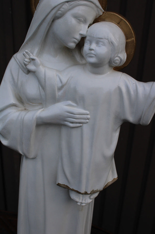Antique ceramic chalk XL art deco madonna statue sculpture rare