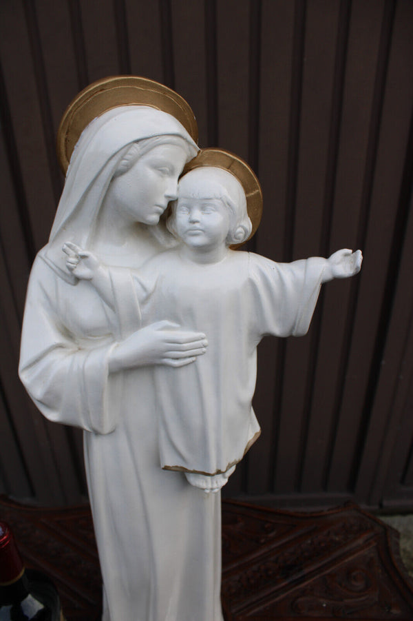 Antique ceramic chalk XL art deco madonna statue sculpture rare