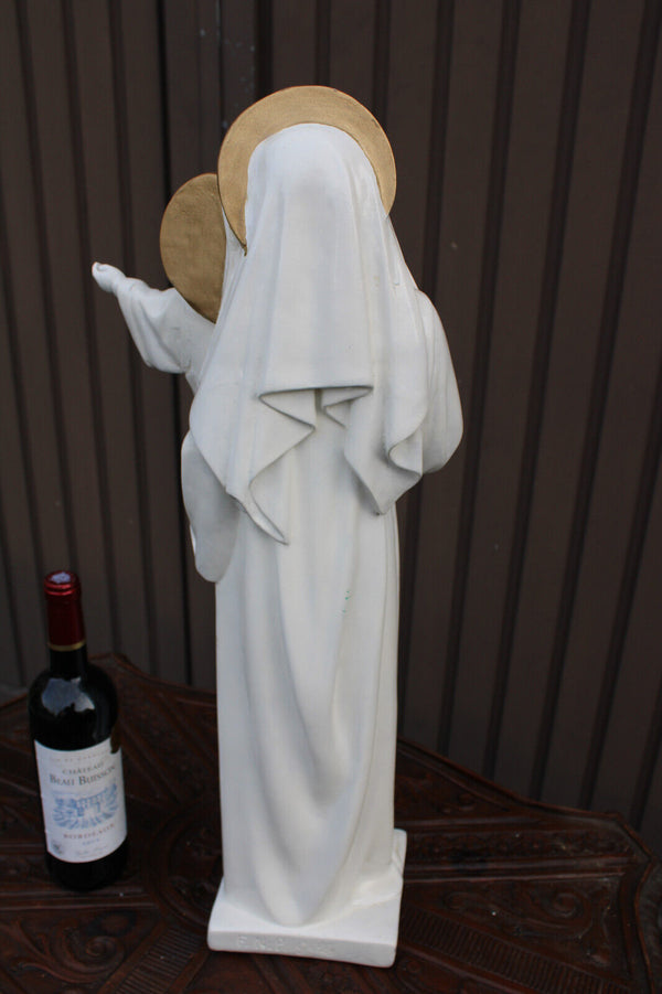 Antique ceramic chalk XL art deco madonna statue sculpture rare