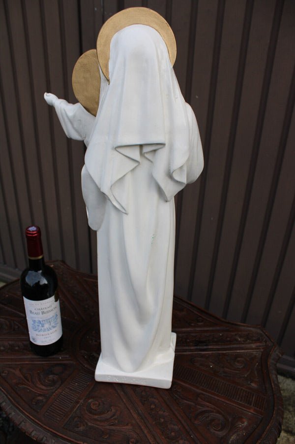 Antique ceramic chalk XL art deco madonna statue sculpture rare