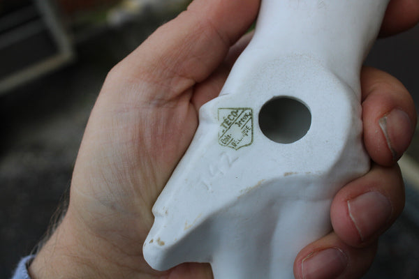 Antique Belgian wood carved crucifix bisque porcelain corpus christ rare church