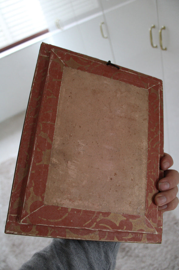 Antique religious Crucifix 5 relic holder stones frame plaque rare