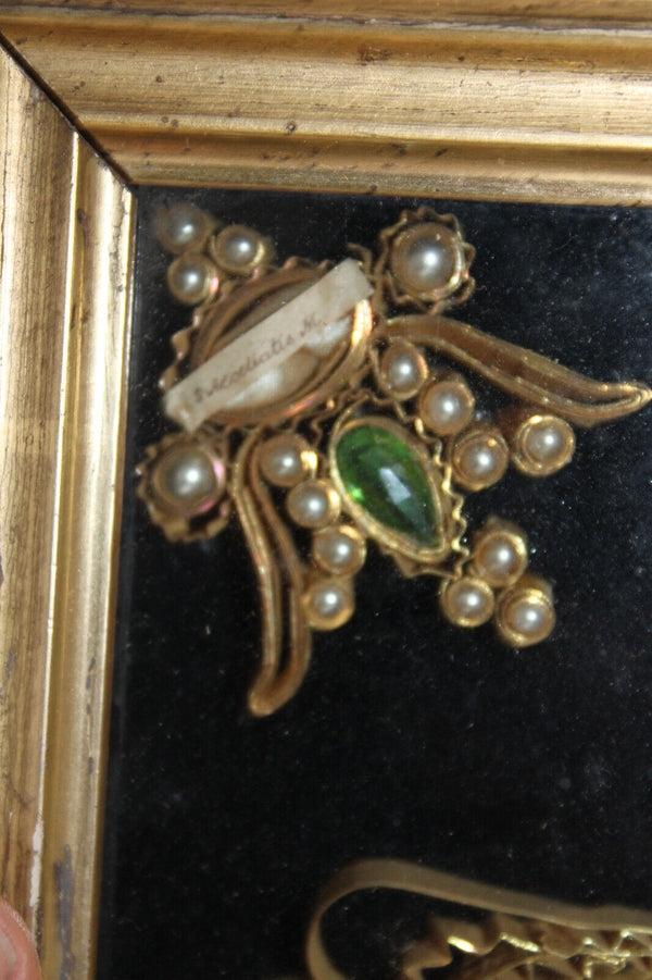 Antique religious Crucifix 5 relic holder stones frame plaque rare