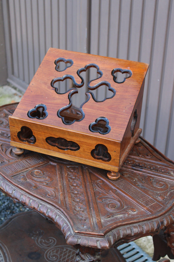 Antique wood carved bible stand lectern religious crucifix rare