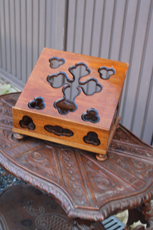 Antique wood carved bible stand lectern religious crucifix rare