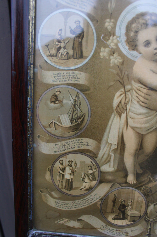 Antique pair religious 19thc Litho frames plaques crucifixion saint anthony