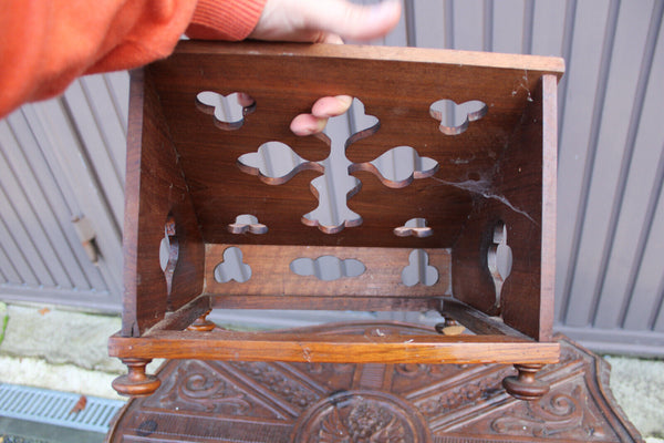 Antique wood carved bible stand lectern religious crucifix rare