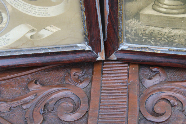 Antique pair religious 19thc Litho frames plaques crucifixion saint anthony