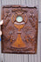 Wood carved religious wall plaque agnus dei relic monstrance souvenir panel