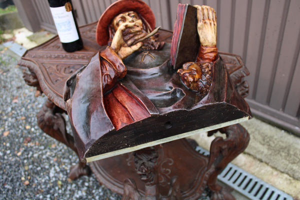 Antique 19thc Wood carved polychrome statue bust of saint Jerome lion