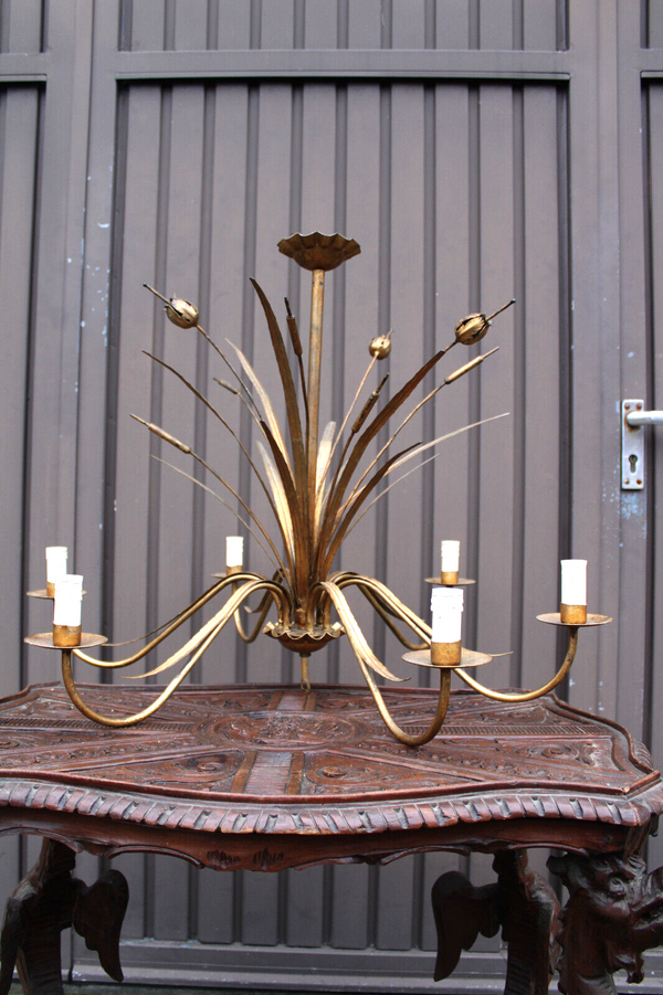 Hollywood regency hans kogl wheat sheaf gilded metal Chandelier lamp 1970