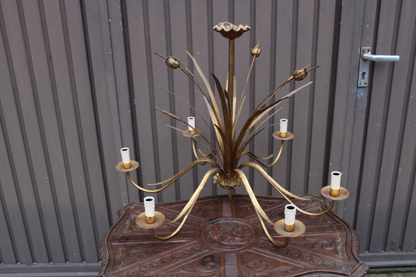 Hollywood regency hans kogl wheat sheaf gilded metal Chandelier lamp 1970