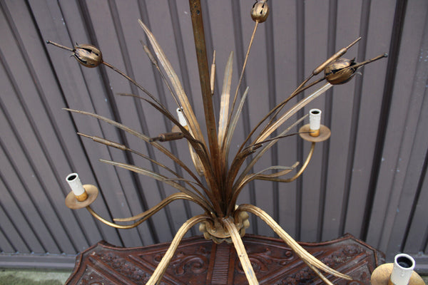 Hollywood regency hans kogl wheat sheaf gilded metal Chandelier lamp 1970