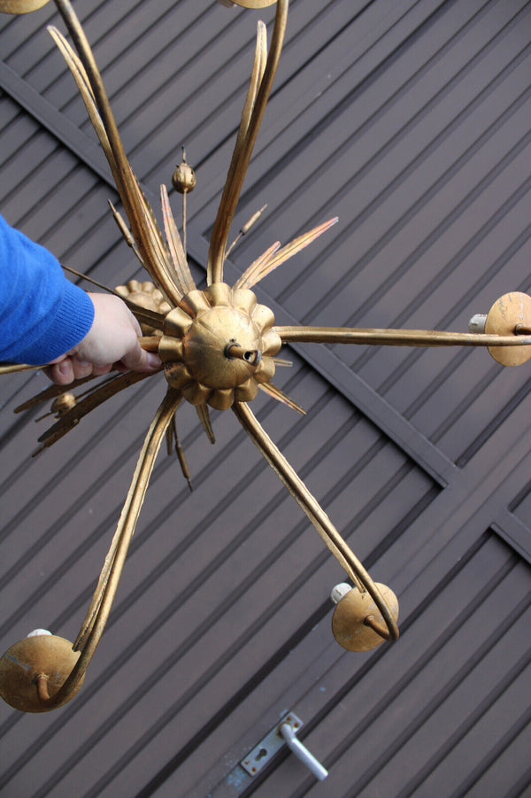 Hollywood regency hans kogl wheat sheaf gilded metal Chandelier lamp 1970