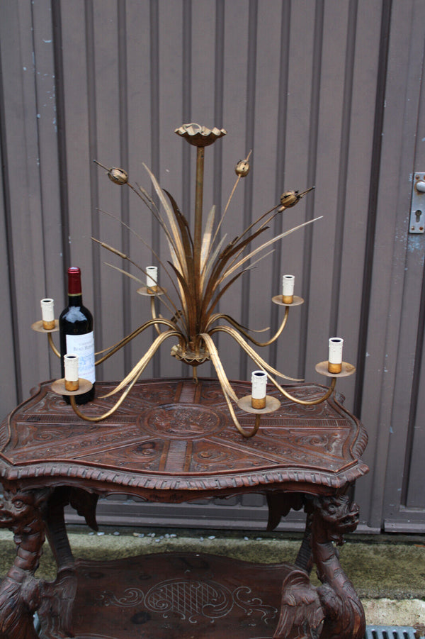 Hollywood regency hans kogl wheat sheaf gilded metal Chandelier lamp 1970