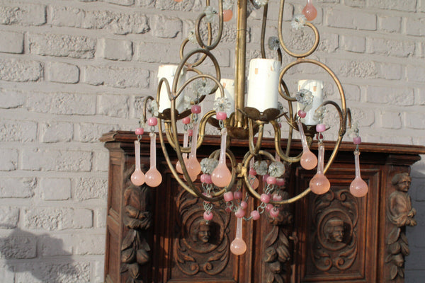 French vintage pink murano glass drop chandelier rare 1960