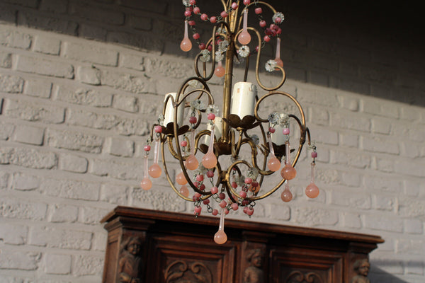 French vintage pink murano glass drop chandelier rare 1960