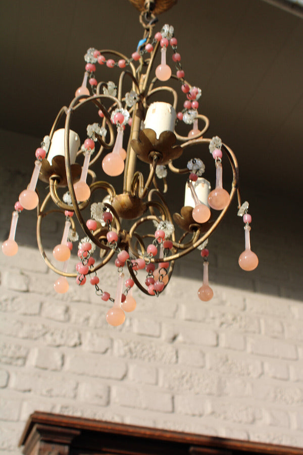 French vintage pink murano glass drop chandelier rare 1960