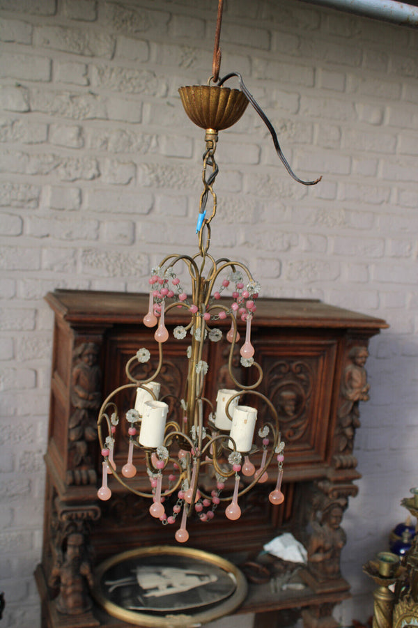 French vintage pink murano glass drop chandelier rare 1960
