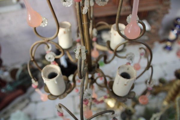French vintage pink murano glass drop chandelier rare 1960