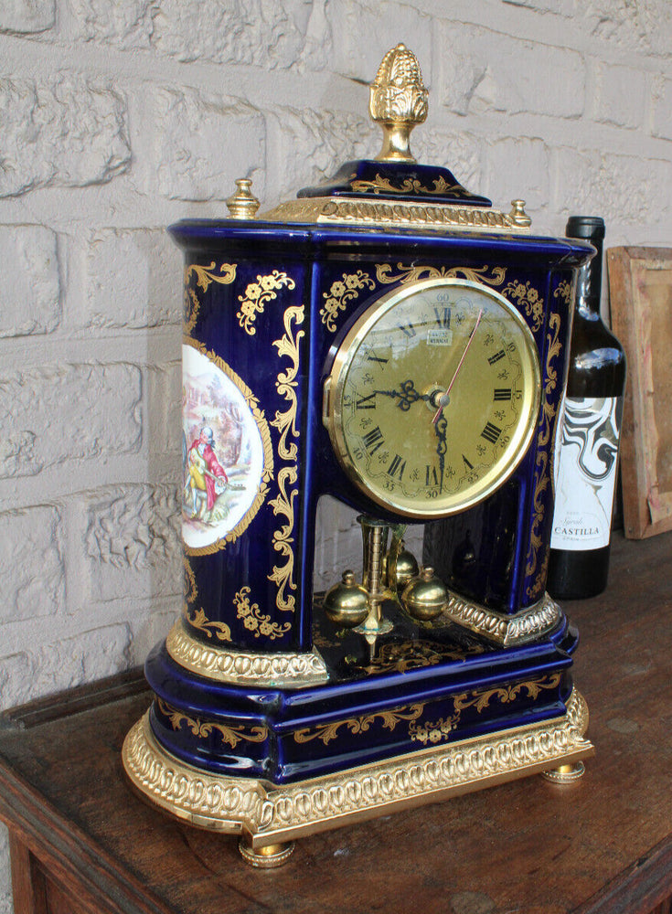 Vintage cobalt blue limoges decor mantel clock victorian scene